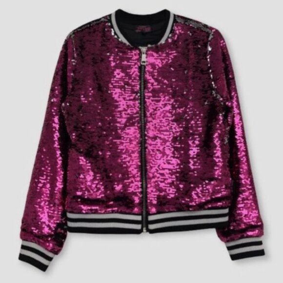 JoJo Siwa JoJoโs Closet Pink Black Flip Sequin Bomber Jacket Nickelodeon 7/8 M - Picture 3 of 5